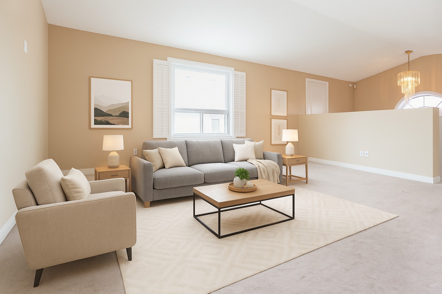 vacant living room, virtually staged
